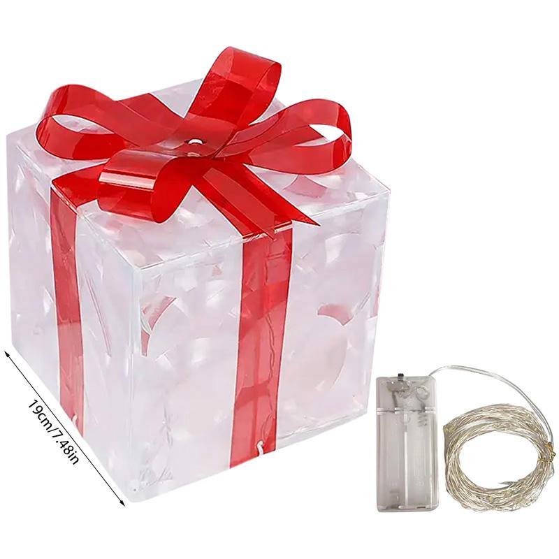 

Рождественские светящиеся подарочные коробки с бантом, теплый белый светодиодный свет, коробка, украшение для новогодней вечеринки, для дома, для улицы, для рождественской елки