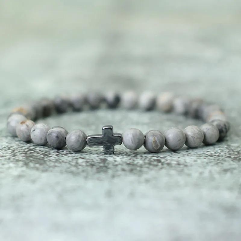 Μινιμαλιστικό Ανδρικό Βραχιόλι Σταυρός 6mm Φυσική Πέτρα Μάτι Τίγρης Βραχιόλι Δώρο Για Εκείνον Αξεσουάρ Κάμπινγκ