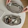 Nordic Light Luxury Stainless Steel Tray Retro Oval Ruffled Tea and Cake Dessert Plate Jewelry Storage Tray