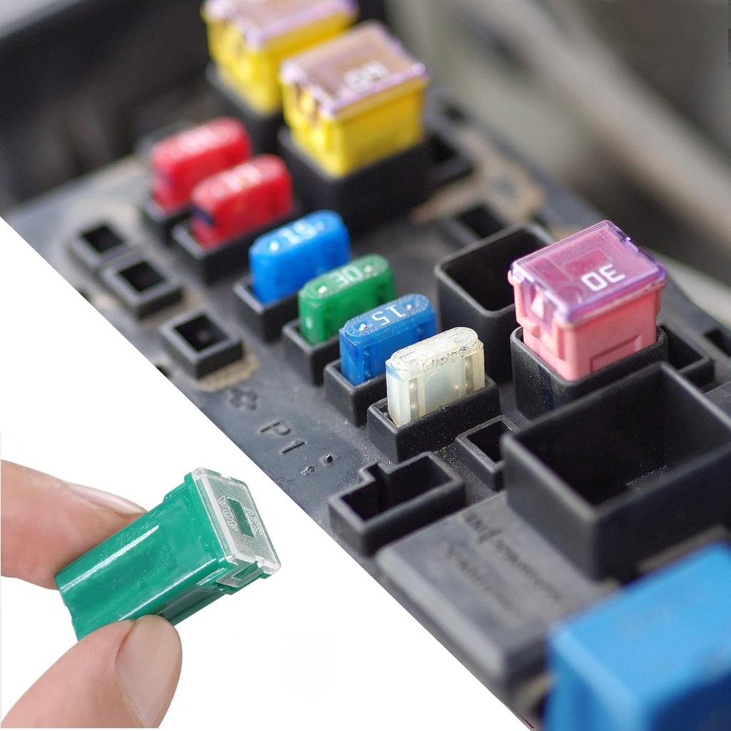 CrocSee 30 Pieces Car Fuses Assortment Kit, Tall/Standard and Low Profile Box Shaped Automotive Fuses for Pickup Trucks, Cars, RVs, and SUVs