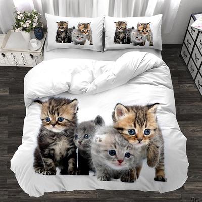 Kočičí povlak na přikrývku Cat Lover Dárky Dvojitý povlak na přikrývku pro děti Dospívající Roztomilé koťátko z mikrovlákna Zvířecí motiv královna King Size povlečení
