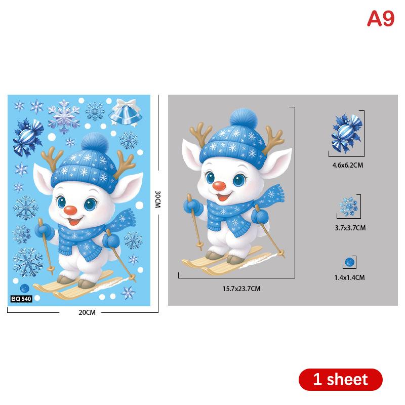 Christmas Blue Snowman Window Stickers Santa Claus Bird Snowflake Elk Ornaments Merry Christmas 2025 Happy New Year 2026