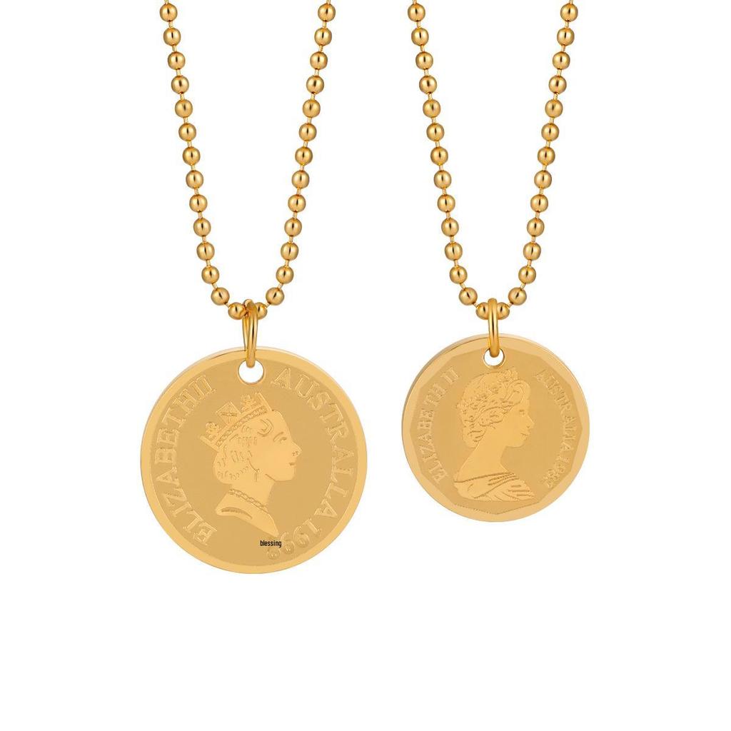 Gold Plated French Retro Queen Coin Necklace - Titanium Steel Clavicle Choker for Women