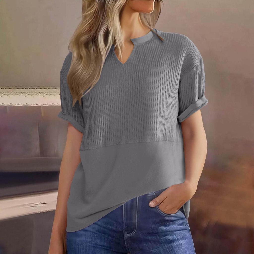 Womens  Knit Tops Casual V Neck Short Sleeve T Shirts Loose Blouses