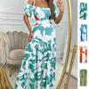 Off-Shoulder Geblümtes Kleid Slim Fit Schnürung Sexy Cut-out Rückenfrei Party Langes Kleid Mode Elegant Kurzarm Sommer A-Linie Locker Rückenfrei