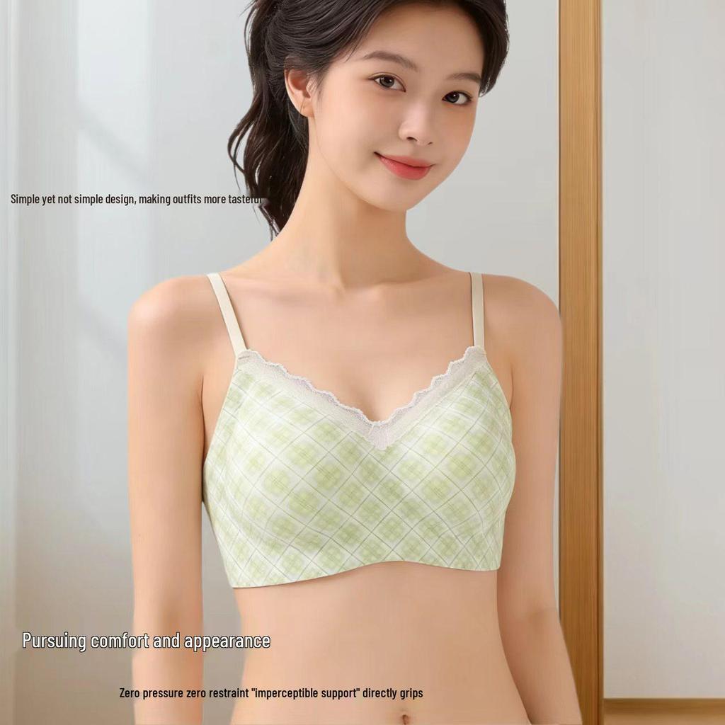 Seamless Diamond Pattern Push-Up Bra: Wire-Free, Soft Support, Girlish Style for Small Busts.