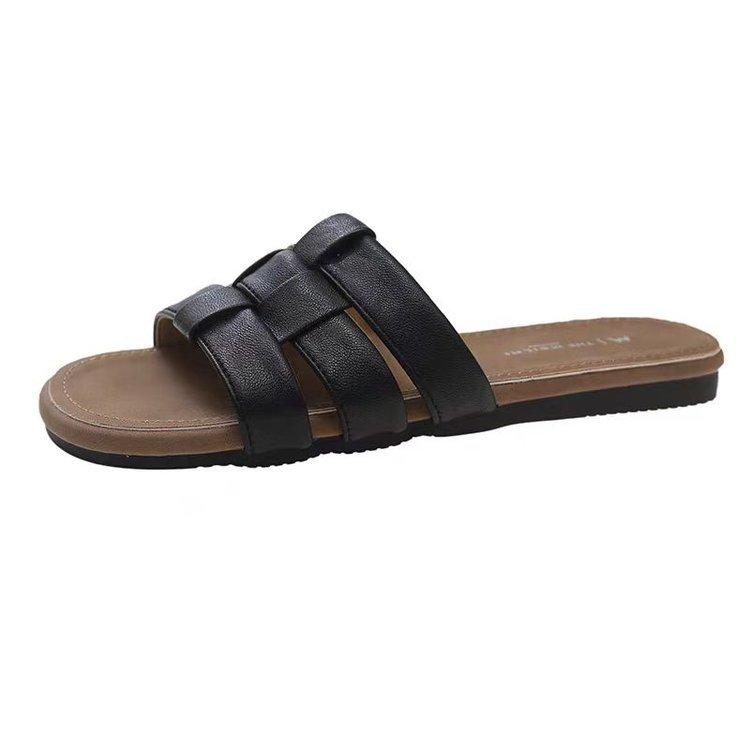 Flat Bottom Woven Hollow One-word Drag Women's Outer Wear New Summer Skirt Soft Bottom Beach Roman Cool Slippers