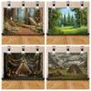 Forest Camping Tent Photography Backdrop Scene Background Forest Night Mountain Woodland Banner Birthday Party Decor Supplies