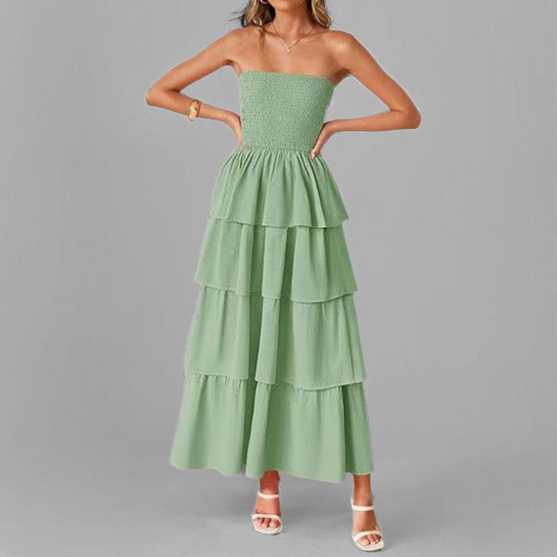 Spring New, Fashionable and Casual Solid Color Tube  Cake Dress
