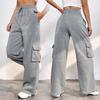 Yousheng Women Cargo Pants Elastic High Waist Adjustable Drawstring Long Pants with Multi Pockets Wide Leg Design Solid Color Casual Pants