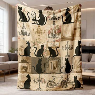 2026 Latest Flannel Blanket | Black Cat Print, Ultra Soft and Comfortable, Lightweight & Durable, Perfect for Sofa, Bed, Travel, and Camping, Ideal Gi