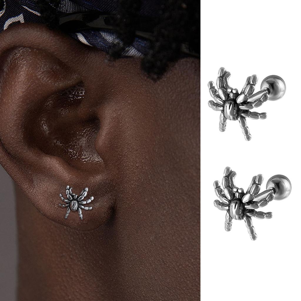 Punk Spider Stud Earrings for Men Women,Vintage Stainless Steel Men Earrings,Hip Hop Cool Halloween Jewelry Gifts