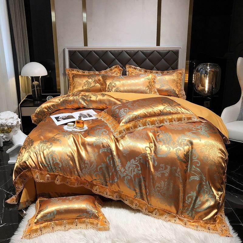 Luxury European Lace Trim Jacquard Silk Bedding Set