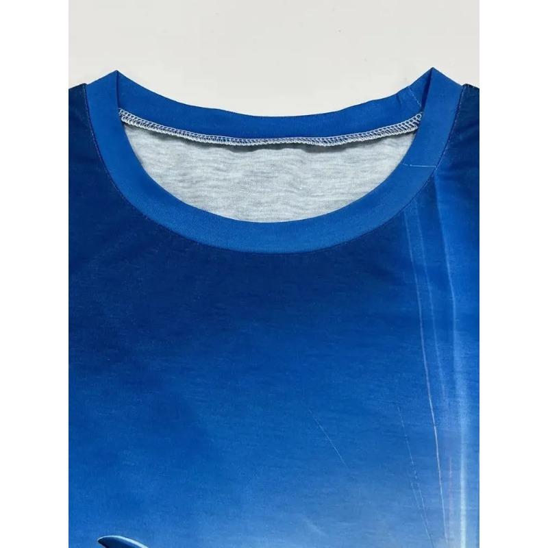 Casual Fashion Simple Abstract Painting Animal Sea Dolphin Breathable 3D Printed Round Neck Short Sleeve T-shirt Casual Sports Shirt