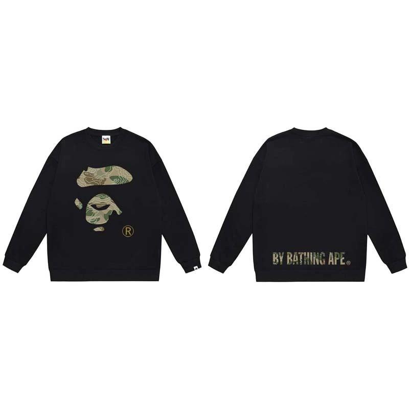 BAPE-Style Heavyweight Cotton Crewneck Sweatshirt Mens Oversized Streetwear Pullover Fall