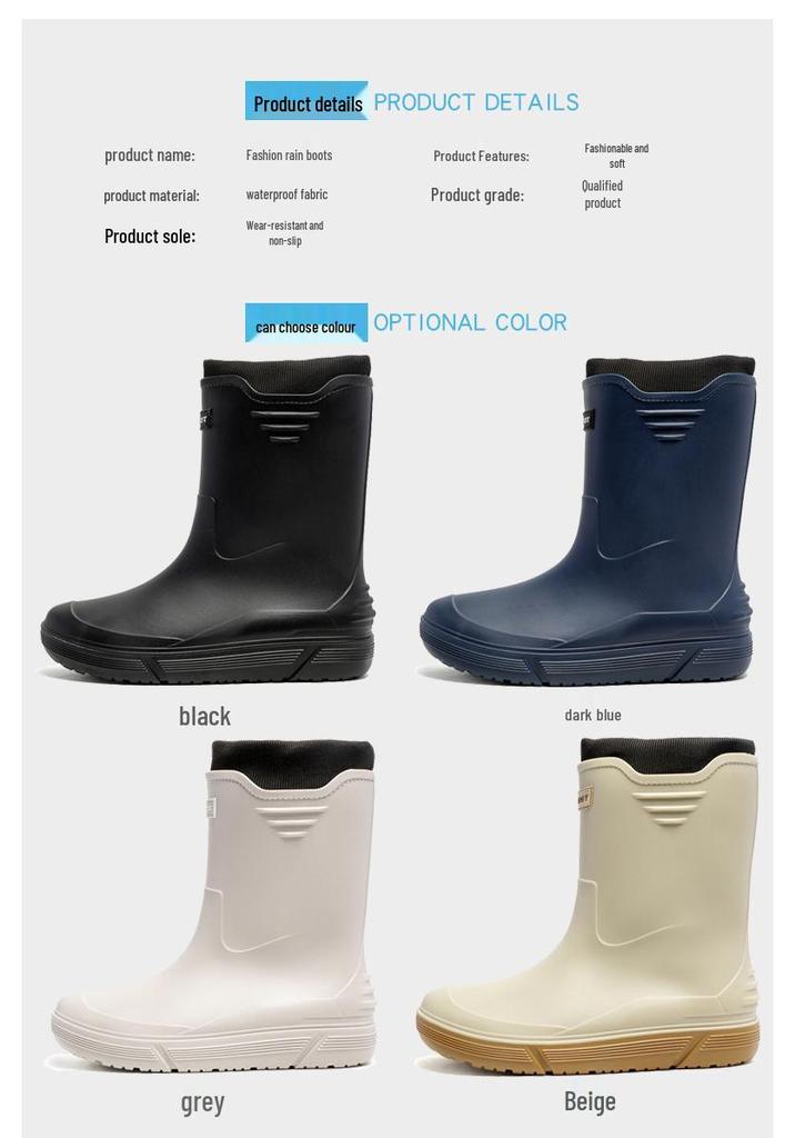 Men's Fashionable Waterproof Mid-Calf Non-Slip Rubber Boots - Warm Outdoor Short Boots