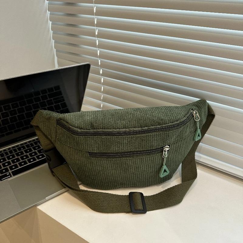 Women'S Corduroy Chest Bag Casual Spaghetti Strap Cross Body Bags Adjustable Strap Zip Closure Front Pocket for Shopping