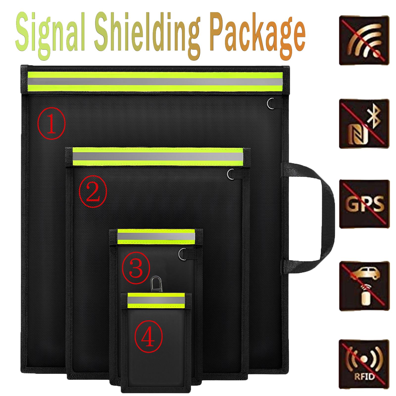 4Pcs Signal Blocker Faraday Bag RFID Faraday Pouch with Reflective Strip Anti-Tracking Signal Blocker Faraday Bag for Keys Phone nero