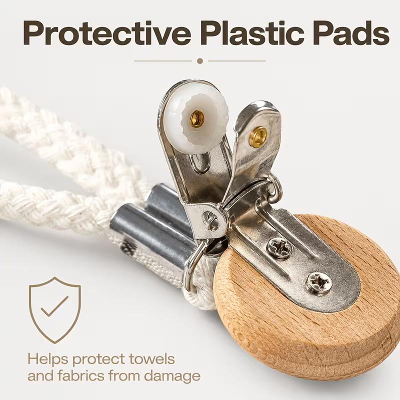 Wall Mounted Stainless Steel Towel Clips with Cotton Rope Bathroom Organizer Multi Functional Storage Hooks for Bathroom Kitchen Home Use