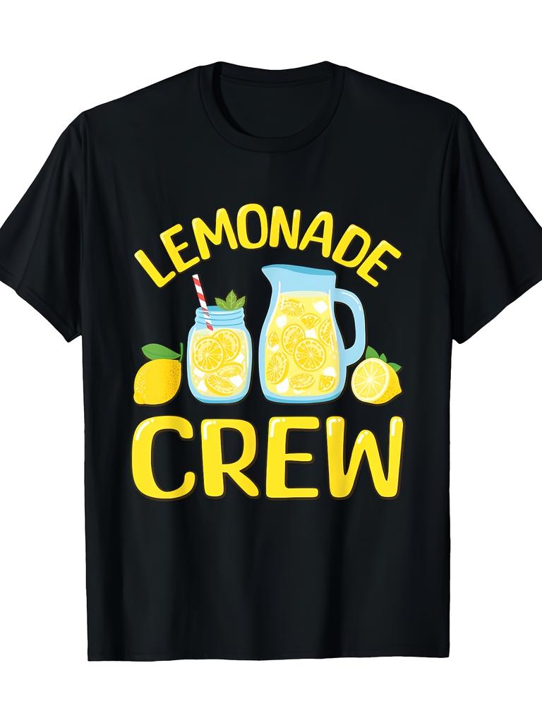 Lemonade Crew Graphic Tshirt Black With Yellow White Print Casual Short Sleeve Tee For Casual Attireapparel Playful Design Breathable Fabric Gift
