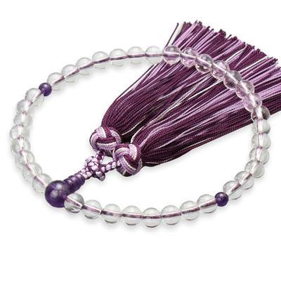 Women's Kyoto Buddhist Prayer Beads, 7mm Crystal Beads with Amethyst and Silver Kagari Tassel, Suitable for All Sects, Informal Funerals, Buddhist