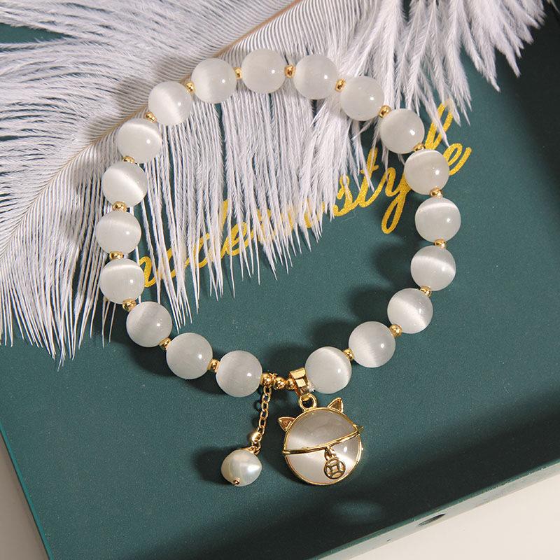 New Bamboo Style Pearl Cat Planet Glass Elastic Bangles Girl Bilezik Bracelet for Women Jewelry Pulseras