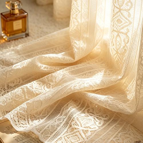 1PC LOZUJOJU Bohemian Hollow Lace Curtain Beige Retro Translucent Sheer Curtain Wimdow Tulle for Living Room Bedroom Home Decor
