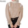 ZANZEA Women Lace Patchwork Casual O-neck Long Sleeve Grid Blouse
