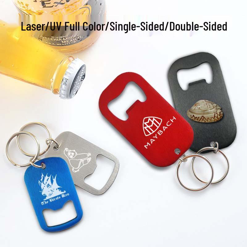 Stylový nerezový otvírák na klíče s laserem gravírovaným LOGEM na pivo a sodu
