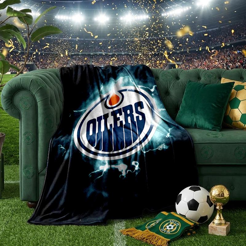 Edmonton Oilers Emblem Throws Blanket Flannel Blankets Plush for Couch Bed Gifts for Men Women Travel Picnic Blanket Christmas Fan Gifts