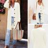 Button Up Knitting Jacket Women Sweater Cardigan Solid Color V Neck Long Sleeve Twist Texture Tops with Pockets