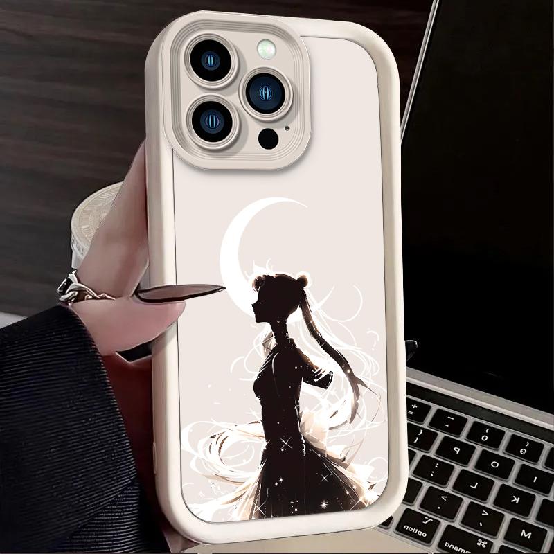 S-Sailors M-Moons Case for iPhone 16 15 14 13 12 11 Pro Max XS X XR 8 7 6S 6 Plus SE 2020 Liquid Silicone Shockproof Back Cover