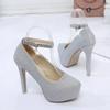 Wedding Shoes Women High Heels Pumps Bride Shoes Platform Super High Heel 12cm Black Silver Platform Shoes