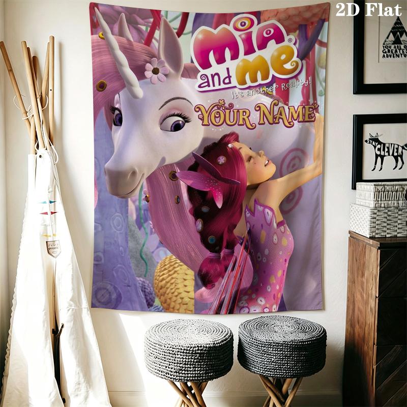 Custom Name Mia and Me Wall Tapestry Aesthetic Wall Hanging Printed Fabric Blanket Decorative Tapestries for Bedroom Living Room Home Decor