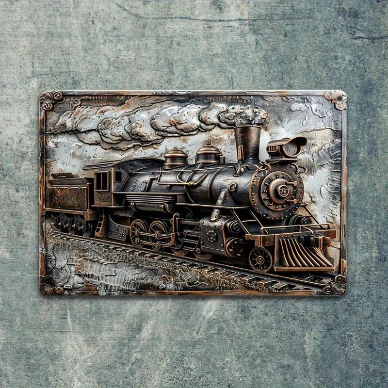 2D platt träskylt 30*20cm Vintage ånglok träskylt väggplatta, Retro lokomotiv trädekorativ skylt, Trädgård, hemmabar, café