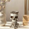 Decorative Skull Figurine Gothic Vase, Spooky Resin Head Statue, Halloween Table Centerpiece Retro Flower Vessel for Home Shelf Mantel Decor
