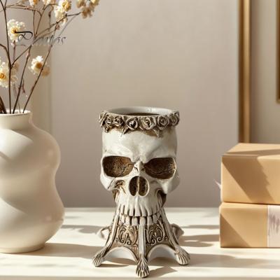 Dekorative Totenkopf-Figur Gotische Vase, Gruselige Harz-Kopf-Statue, Halloween Tischdekoration Retro Blumen-Gefäß für Zuhause Regal Kaminsims Dekor
