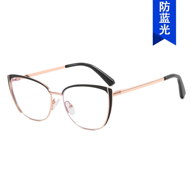 European and American ins cat eye metal glasses frame new anti-blue flat mirror paint glasses frame personality