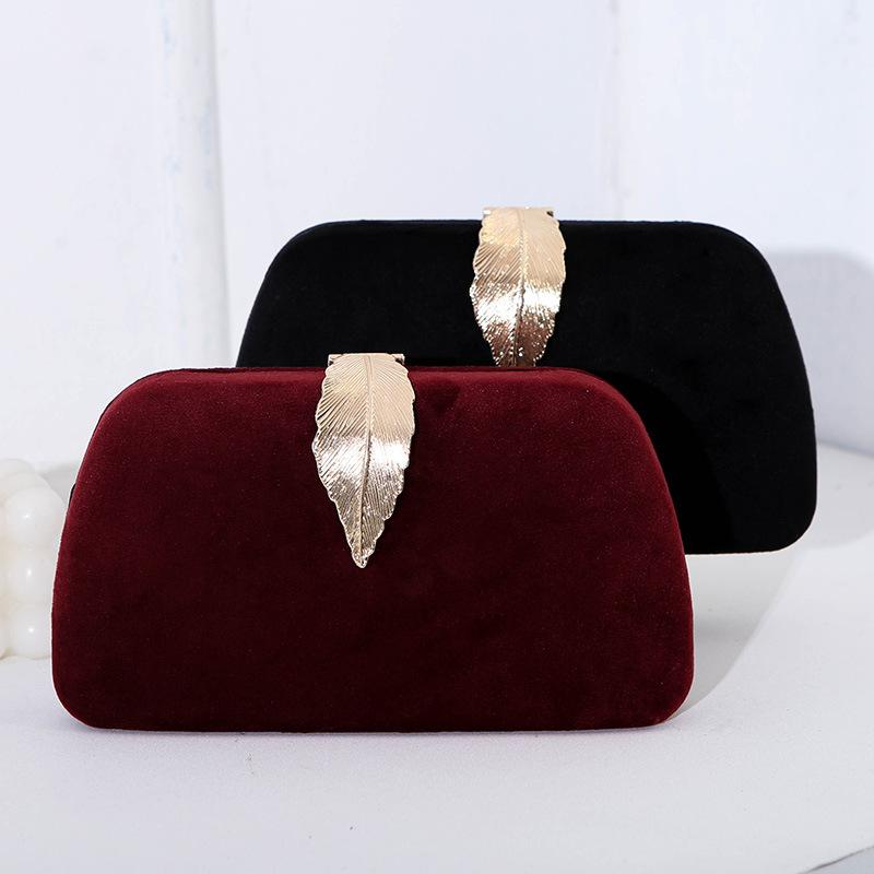 New fashion temperament dinner bag velvet metal leaf dress with banquet clutch bag small square bag women
