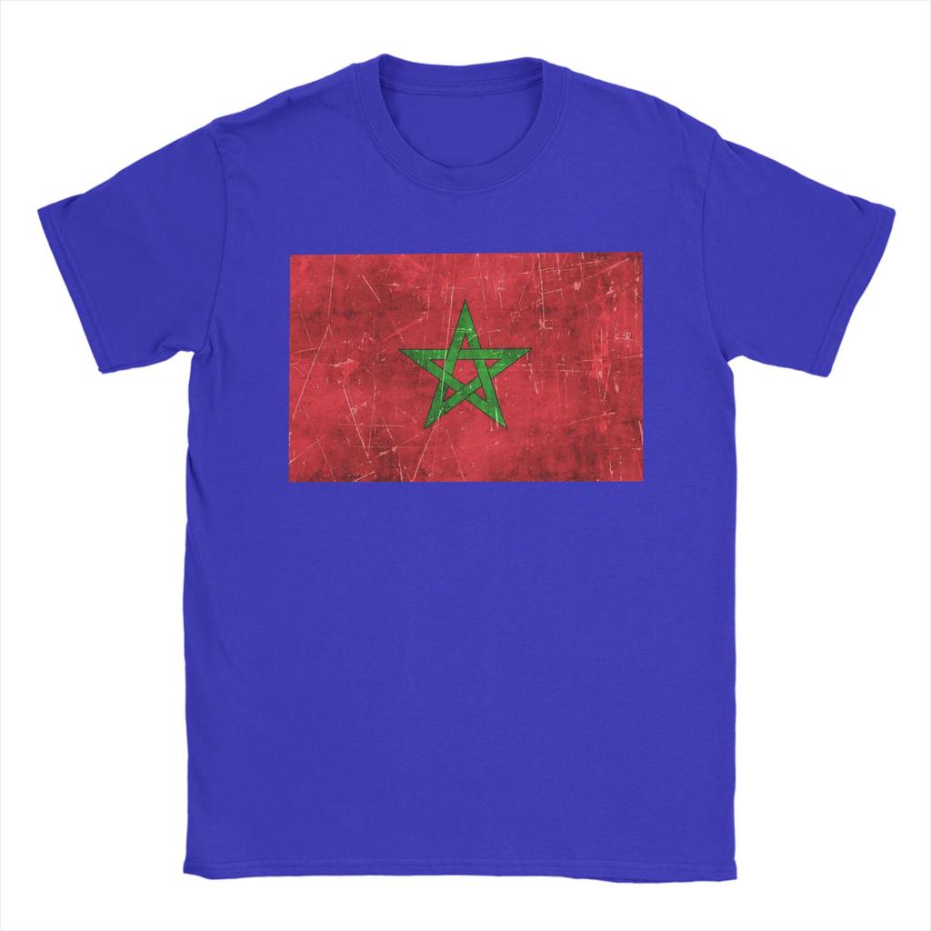 Morocco Vintage Aged and Scratched Moroccan Flag T Shirt for Men Cotton TShirt Round Collar Tee Shirt Short Sleeve Tops Summer