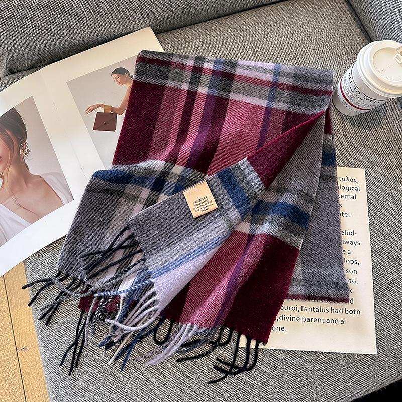 100% Wool Winter Scarf for Women Long Warm Cashmere Scarves Hijab Solid Lady Shawl Wrap Female Pashmina Bandana Head Scarves