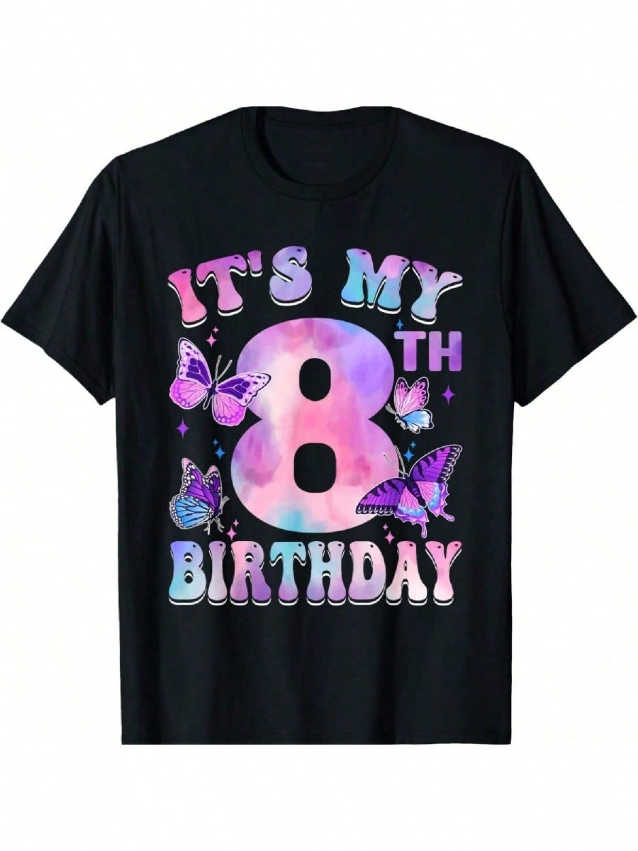 Es mi 8vo cumplea?os, camiseta de ni?a con tema de mariposas para fiesta de 8 a?os S