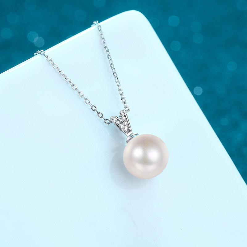 925 Sterling Silver Collar Chain Female Plating Pt950 Gold 10mm Freshwater Pearl Minimalist Mozang Stone Necklace