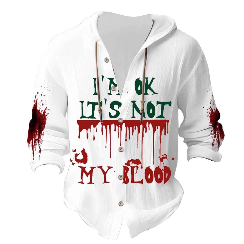 Halloween Printed Men's Shirt, Hooded Long-sleeved Hooded Jacket
