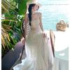 White Super Fairy Lace Splicing Square Neck Suspender Dress Women's Summer Hollow Design Seaside Vacation A-shaped Long Dress
