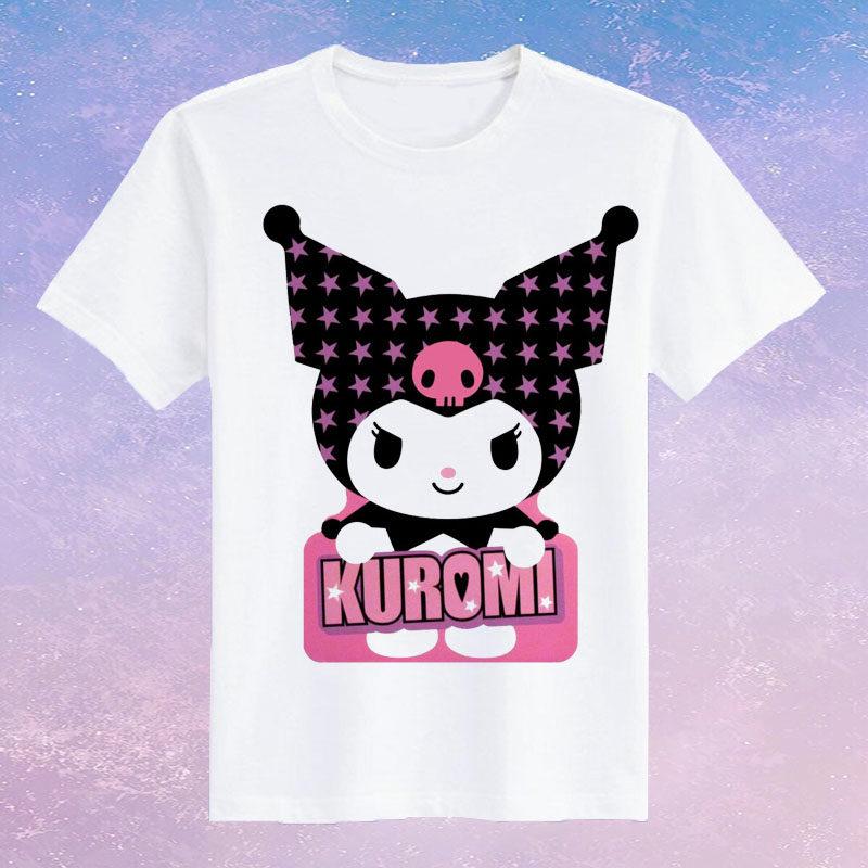 Childrens Pure Cotton Short Sleeved Japanese Cute Rabbit Cute Cute Kuromi Cartoon Printed Parentchild Tshirt Half Sleeve
