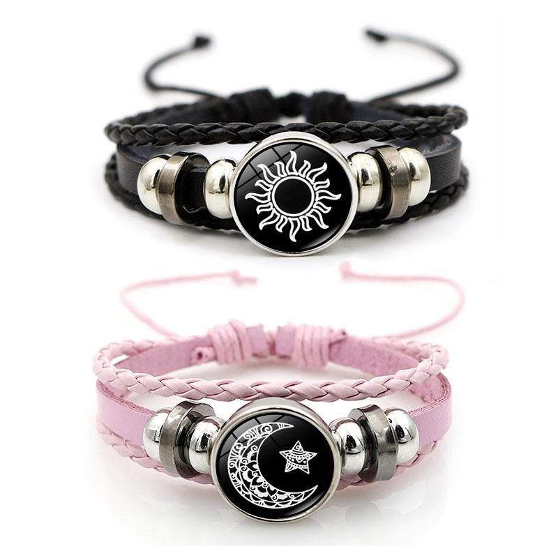 2Pcs Luminous Couple Bracelets Sun Moon Adjustable Black Braided Bracelet Friendship Fashion Romantic Jewelry Birthday Gifts