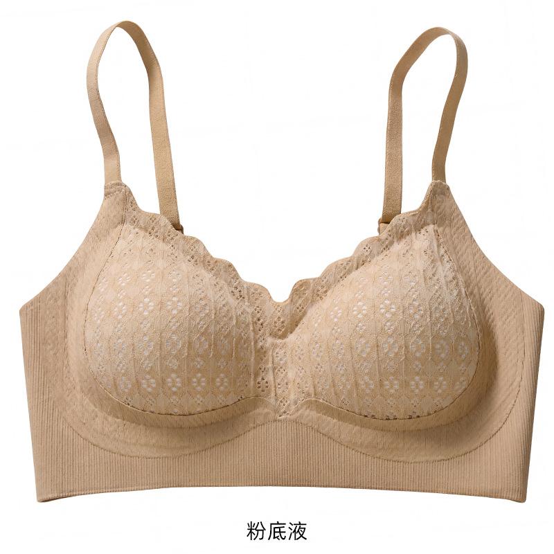 Traceless Beautiful Back Without Steel Ring Gathering Bra Soft Support Thin Cup Lace Girl Fixed Cup Collection Breast Underwear
