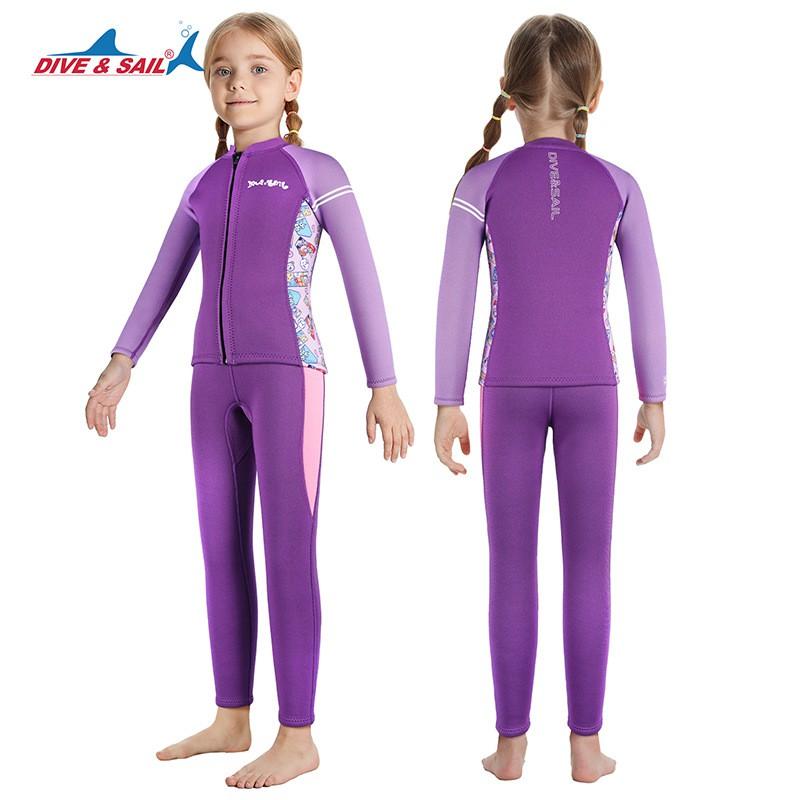 Kinder Mädchen 2,5 mm Dicke Langarm Separater Neoprenanzug Tauchen Schwimmen Surfen Training Wärme Schutz