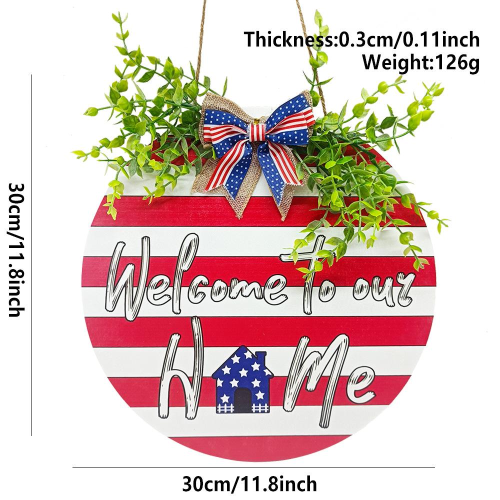 American Patriotic Door Sign 4th of July Independence Day Memorial Day Stars Wreath Hanger Front Door Window Decor